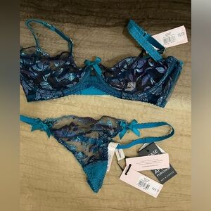 Agent provocateur teal/blue Sparkle Bra (34D) and thong (2) set. BNWT.